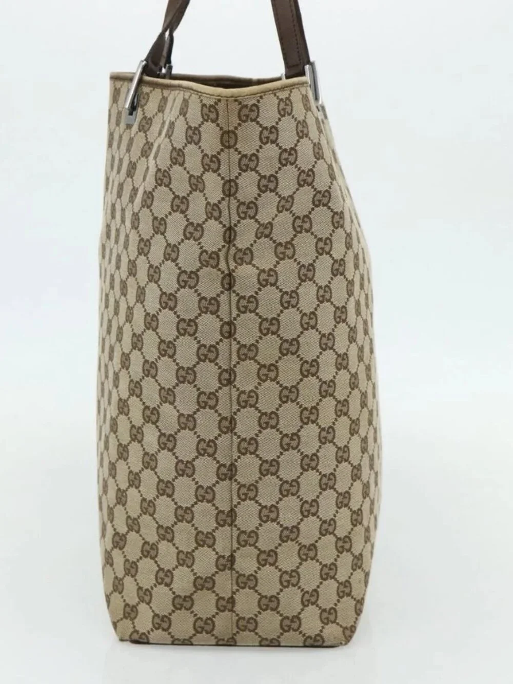 GUCCI GG Canvas Tote Bag Beige Silver 31242 Auth